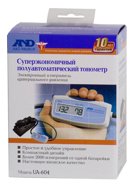 Тонометр полуавтоматический A&D UA-604 белый манжета