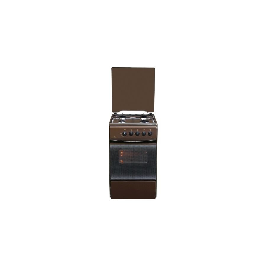 Плита Газовая Flama RG 2401 В коричневый реш.сталь, 85x50x60см, 4 конфороки, духовка 50л
