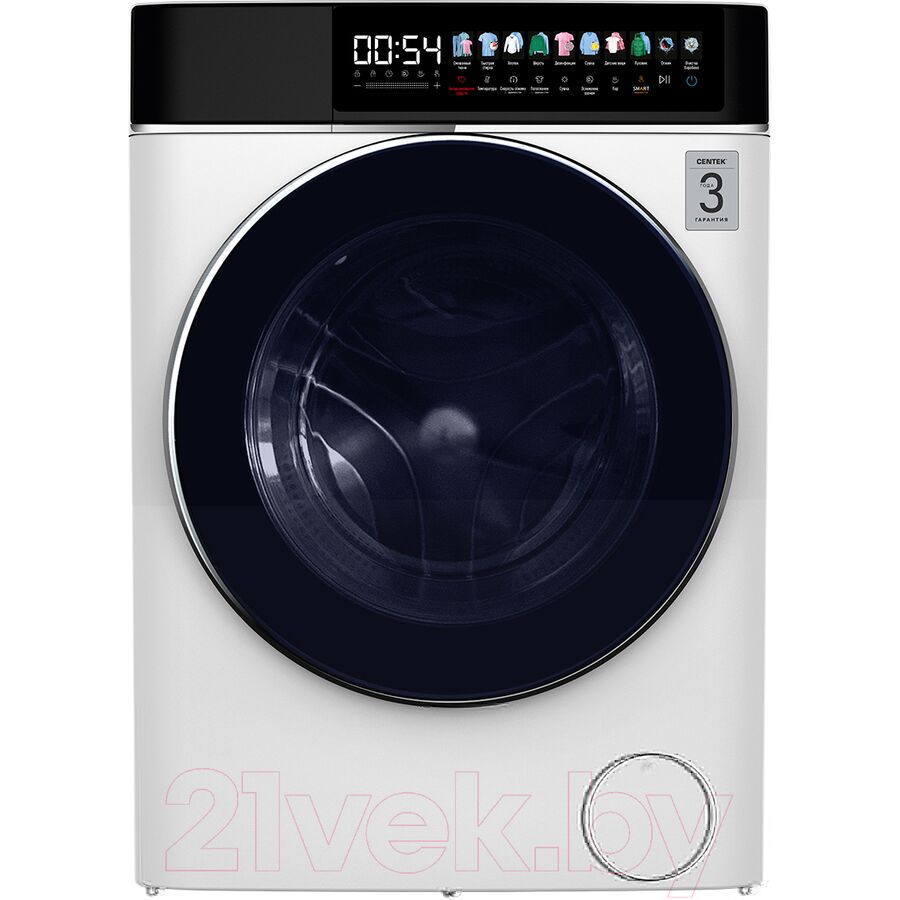 Стиральная машина Centek CT-1947 (белый) 1400 /10кг/ 52см / 11пр /Диспл/INVERTER/Сушка 6кг/Пар/A+++