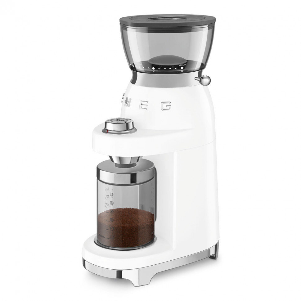 Кофемолка SMEG CGF03WHEU стиль 50-х годов 15 уровней помола, конические жернова, объем контейнера для кофе 240г