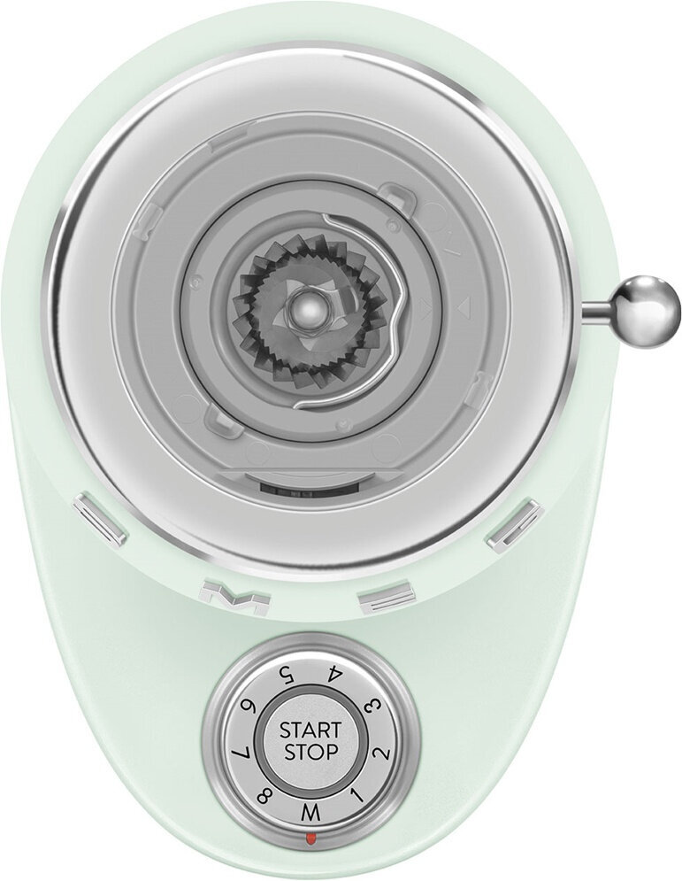 Кофемолка SMEG CGF03PGEU стиль 50-х гг, 15 уровней помола, конические жернова, объем контейнера для кофе 240г пастельный зеленый