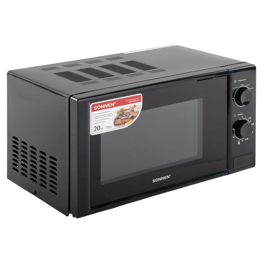 Микроволновая печь SONNEN MW2070BL-6M, 20л, 700Вт, таймер, механическое управление, кнопка, черная