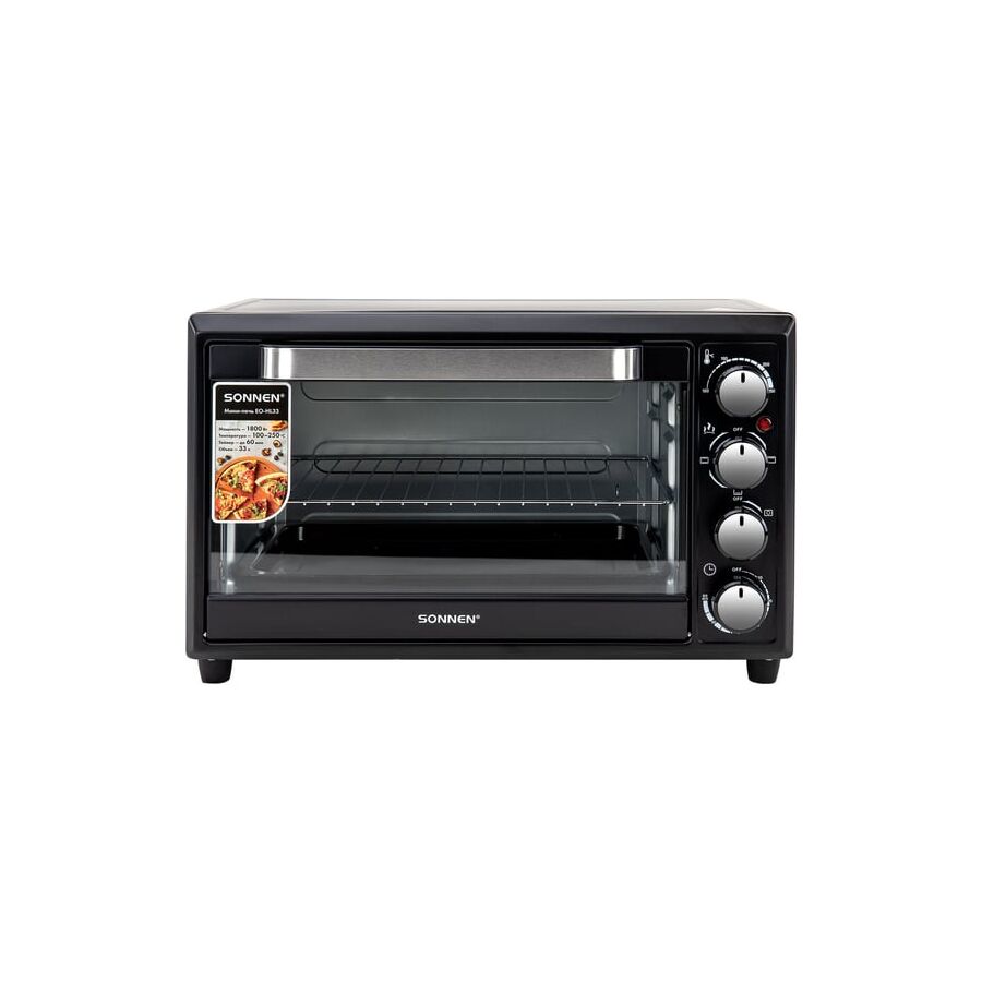 Мини-печь SONNEN EO-HL33 (458305) 1800Вт, 33л, 3 режима нагрева, таймер, механическое управление, черная