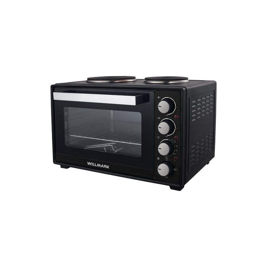 Мини-печь WILLMARK WHO-451BL 40л, 2 чугун.конф.1000+750Вт, лампа, 4 линейных ТЭНа, черн