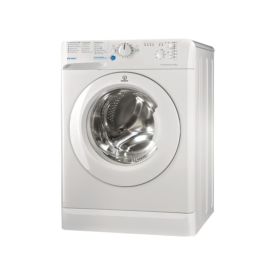 Стиральная машина Indesit BWSB 51051 белый, фронт, 85х60x43см, макс загр. 5кг, 1000 об/мин,классы A+/А/С, 16 программ
