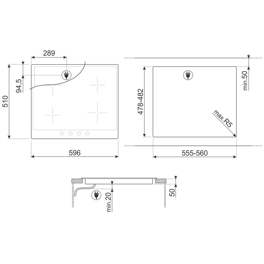 Встраиваемая индукционная панель SMEG SI764POM Cortina 60см, поворотные переключатели, кремовая, латунная фурнитура, черная стеклокерамика