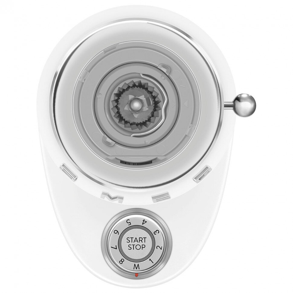 Кофемолка SMEG CGF03WHEU стиль 50-х годов 15 уровней помола, конические жернова, объем контейнера для кофе 240г