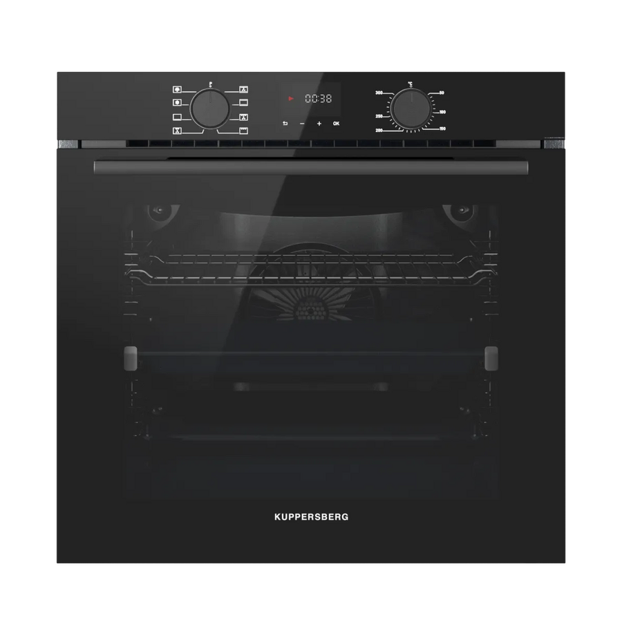 Духовой шкаф Kuppersberg HF 608 Black High-Tech, 85л, поворотное управление/сенсорный дисплей, утапливаемые ручки, LED таймер