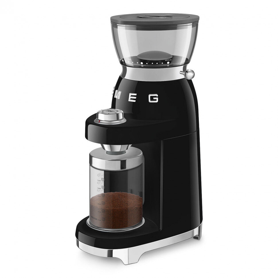 Кофемолка SMEG CGF03BLEU стиль 50-х годов 15 уровней помола, конические жернова, объем контейнера для кофе 240г, пастельный черный