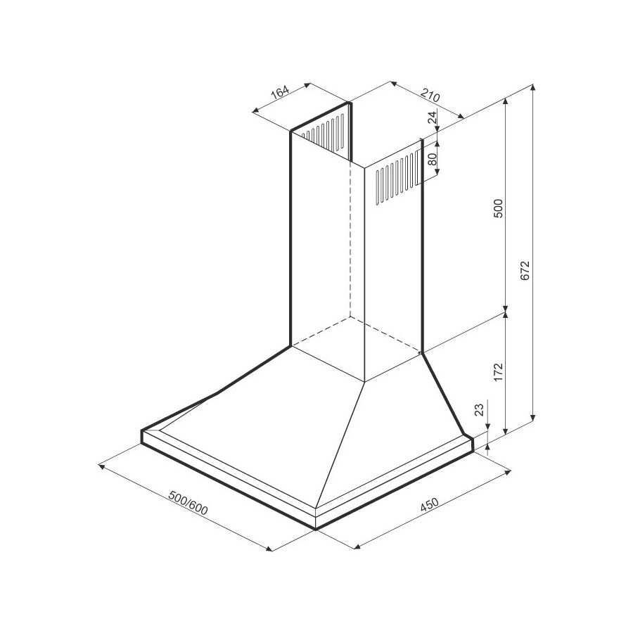 Вытяжка каминная Krona Bella 600 inox нерж кнопочное (1 мотор)
