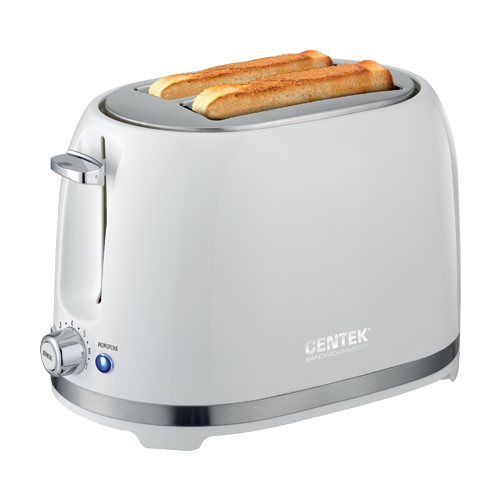 Тостер Centek СТ- 1432 (белый) 850Вт 7ур. прожарки, 2 тоста. поддон, стоп. подогрев. разморозка