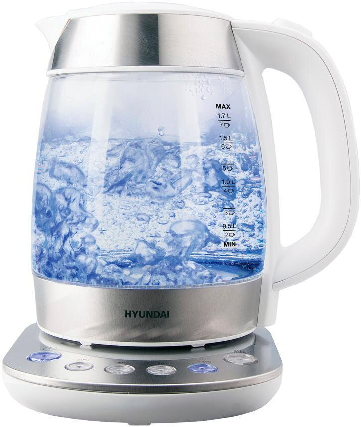 Чайник Hyundai HYK-G4033 белый/серебристый
