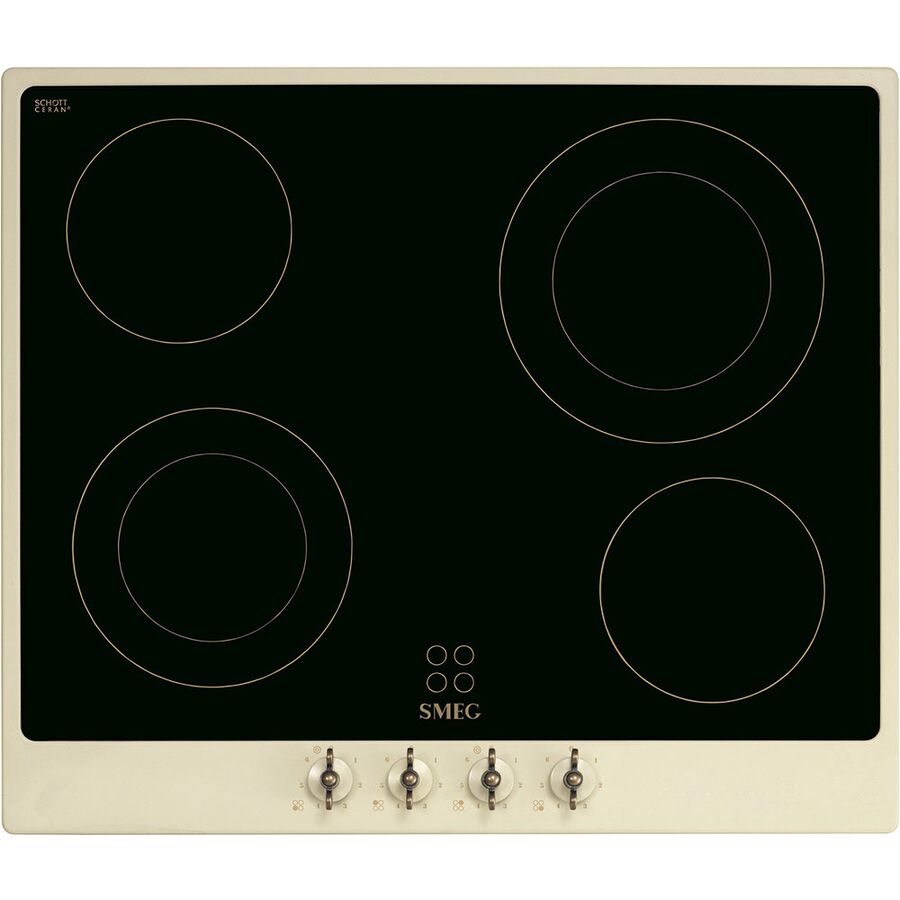 Варочная панель SMEG P864PO Coloniale стеклокерамическая 60см, рамка кремовая, фурнитура латунная