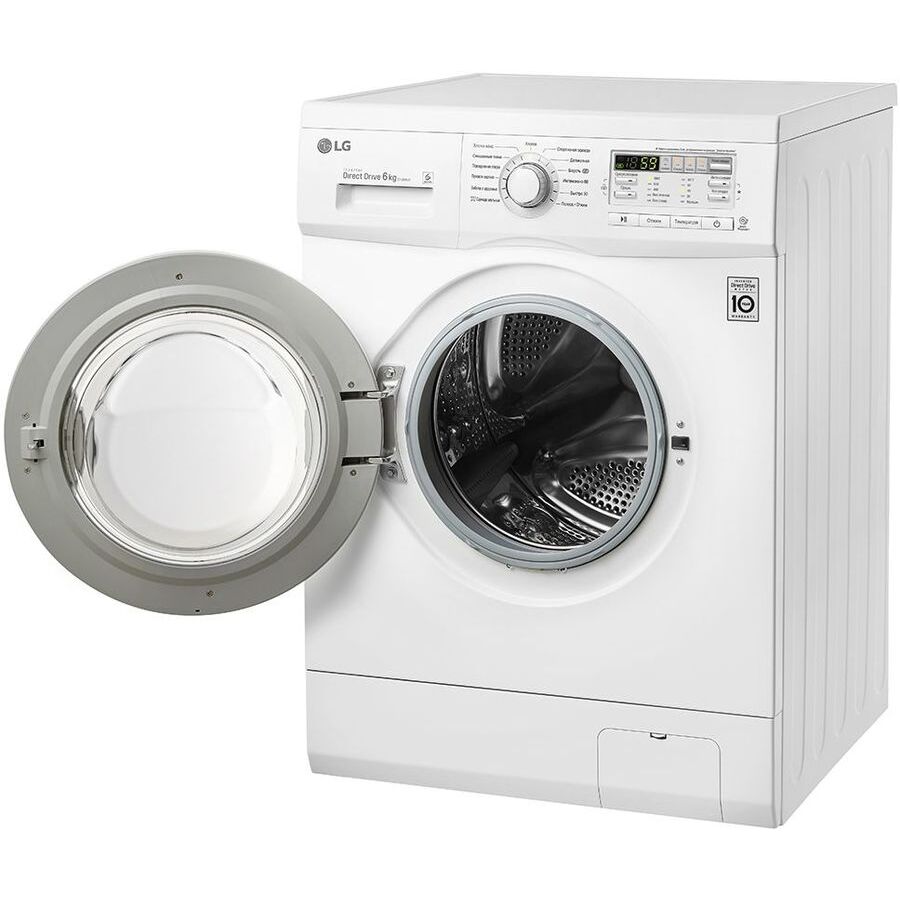 Стиральная машина LG F10B8ND 85x60x44см кл.:A фронт. макс.:6кг белый, 1000 об/мин, барабан белый, дисплей