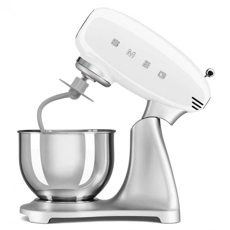 Миксер планетарный SMEG SMF04WHEU стиль 50-х гг, мощность 800Вт, объем чаши 4.8л, 10 скоростей, белый