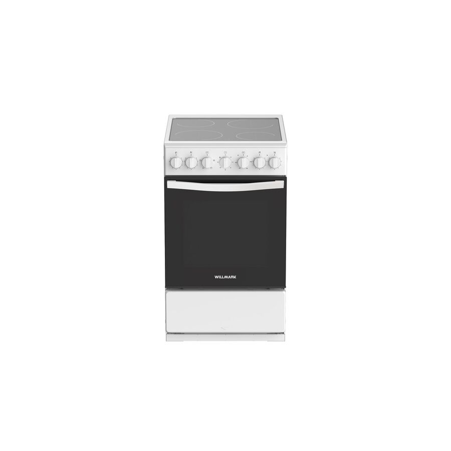 Кухонная плита WILLMARK VC-5642W 59л, стеклокерамика, эл. дух, 4 конф, таймер, белая