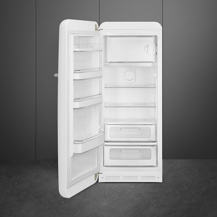 Холодильник SMEG FAB28LWH6 отдельностоящий, стиль 50-х, однокамерный, внутренняя морозильная камера, объем 270л (244 + 26) LED освещение
