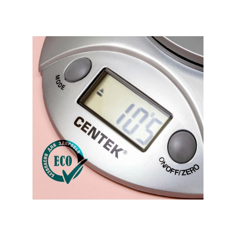 Весы кухонные Centek CT-2451 электронные, чаша, пластик, 5кг, шаг 1г, тарирование (серебро/черный)