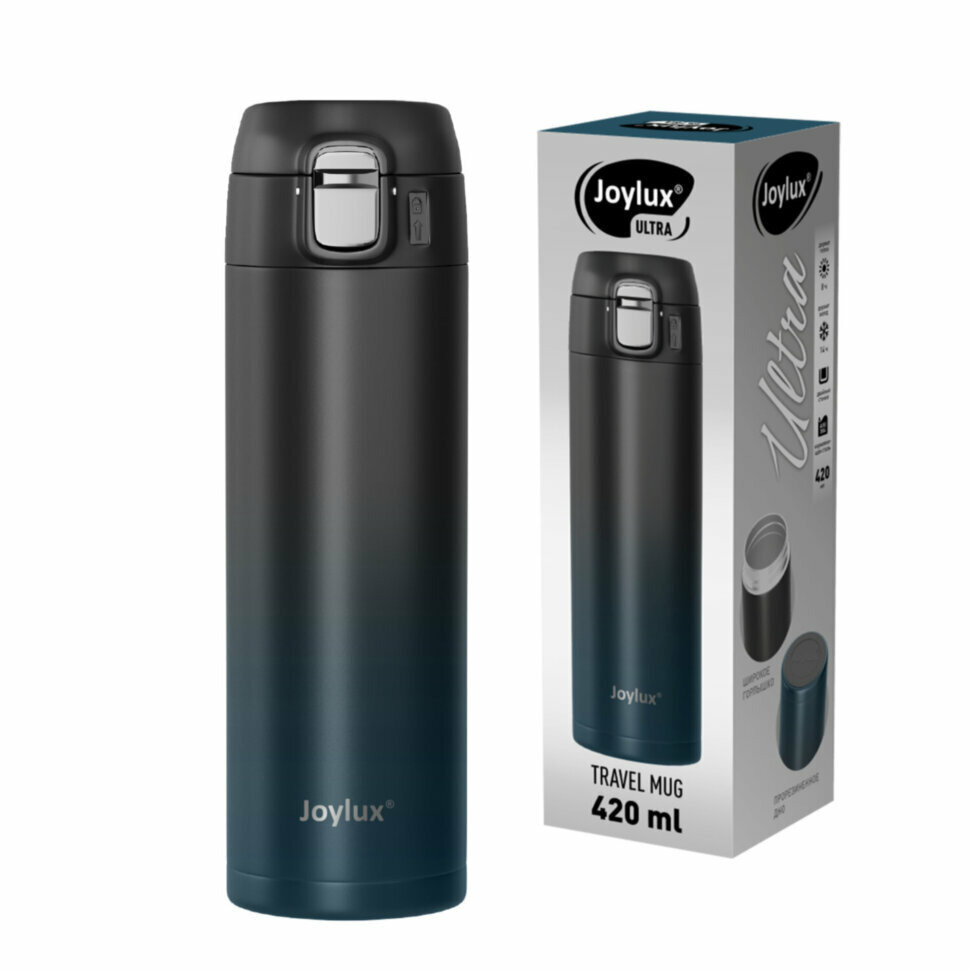 Термокружка JOYLUX Ultra Gradient 700275 нерж, 420мл черный/синий