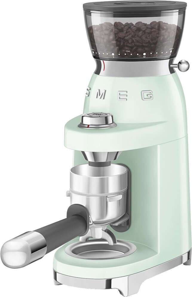 Кофемолка SMEG CGF03PGEU стиль 50-х гг, 15 уровней помола, конические жернова, объем контейнера для кофе 240г пастельный зеленый