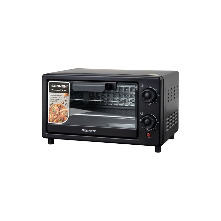Мини-печь SONNEN EO-1001 (458308) 800Вт, 10л, таймер, нагрев до 230 °C, черная