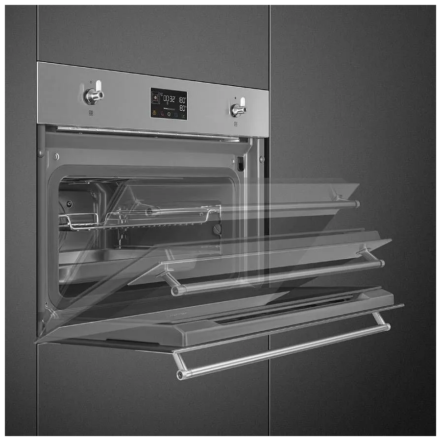 Духовой шкаф SMEG SO4302S3X компактный с паром, 45см, 41л., 12 функций, паровая очистка, нерж. сталь