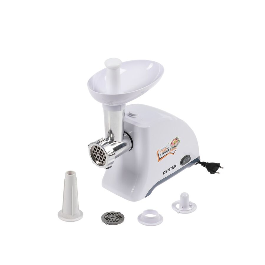 Мясорубка Centek CT-1609 White, 1550Вт, реверс, 2 диска, стальной нож и узлы