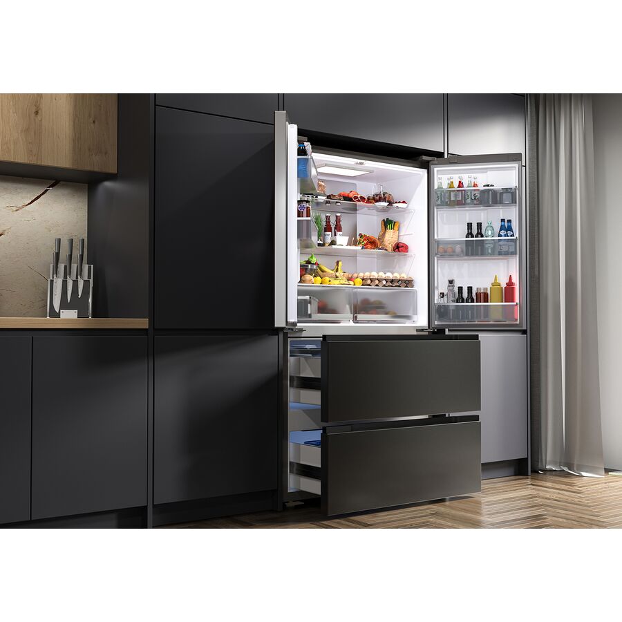 Холодильник трехкамерный LEX LFD575BxID French Door, инверторный черная сталь