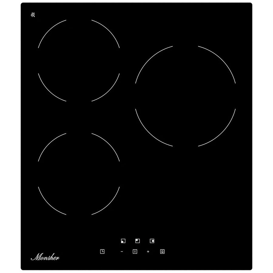 Варочная поверхность Monsher MHE 43 High-Tech, Hi-Light, 45см, 3 конфорки, 9 уровней мощности, сенсорное управление, автоматическое отключение, индикация