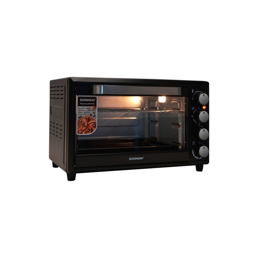 Мини-печь SONNEN EO-HL33 (458305) 1800Вт, 33л, 3 режима нагрева, таймер, механическое управление, черная