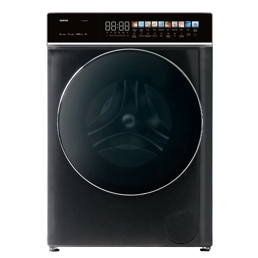 Стиральная машина Centek CT-1945 (серый) 1400 /8кг/ 52см /11прог /Диспл/INVERTER/Сушка 5кг/Пар/A+++
