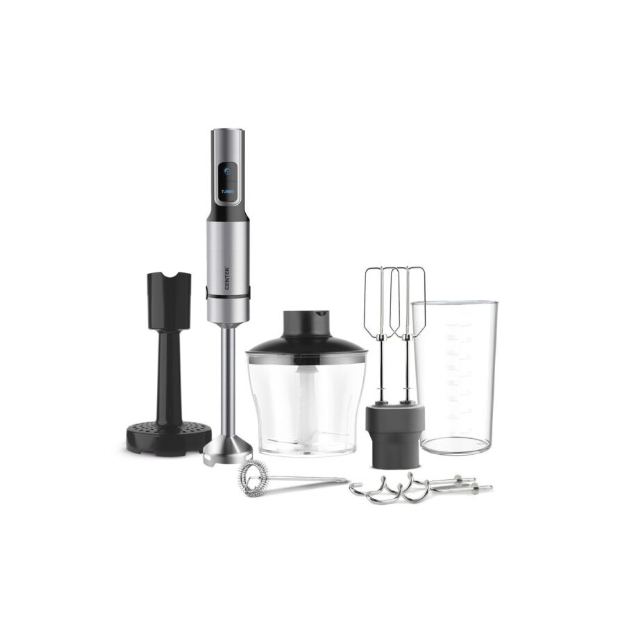 Блендер Centek CT-1312 1500Вт, 15 скор, чоппер, стакан, венчик , крюк, капуч-ор, пюре Черн/сталь