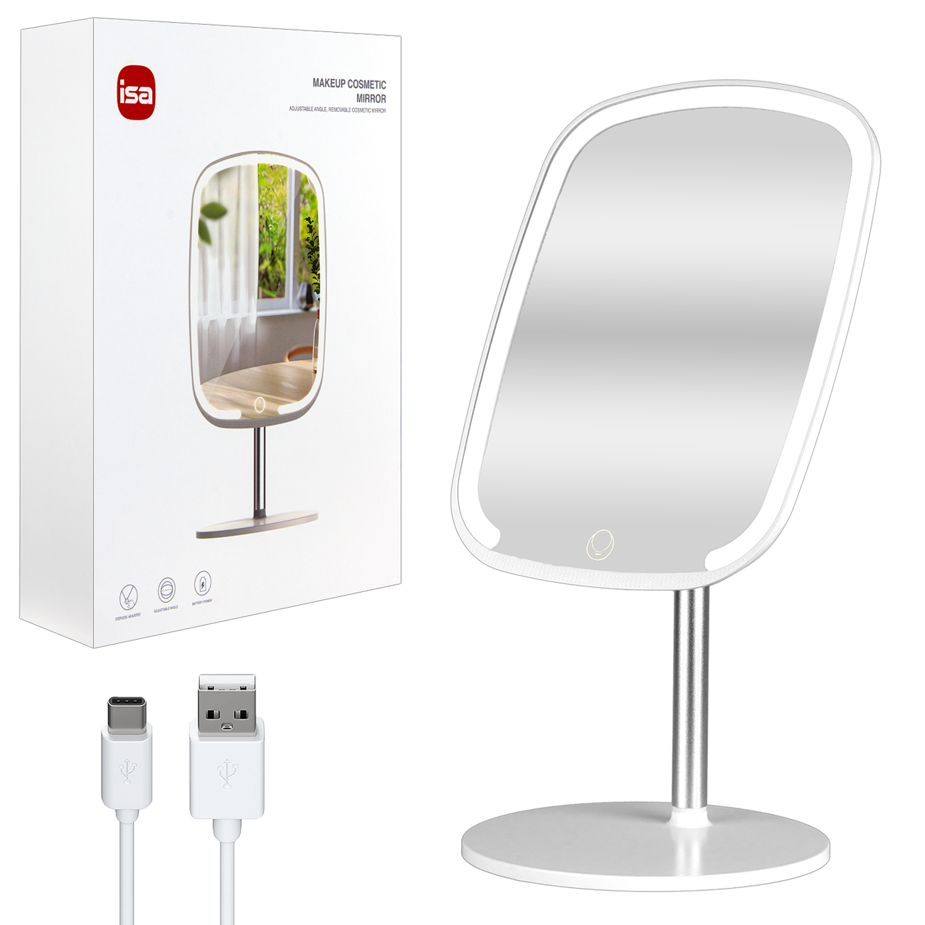 Настольное зеркало для макияжа с подсветкой ML-05 ISA (White)
