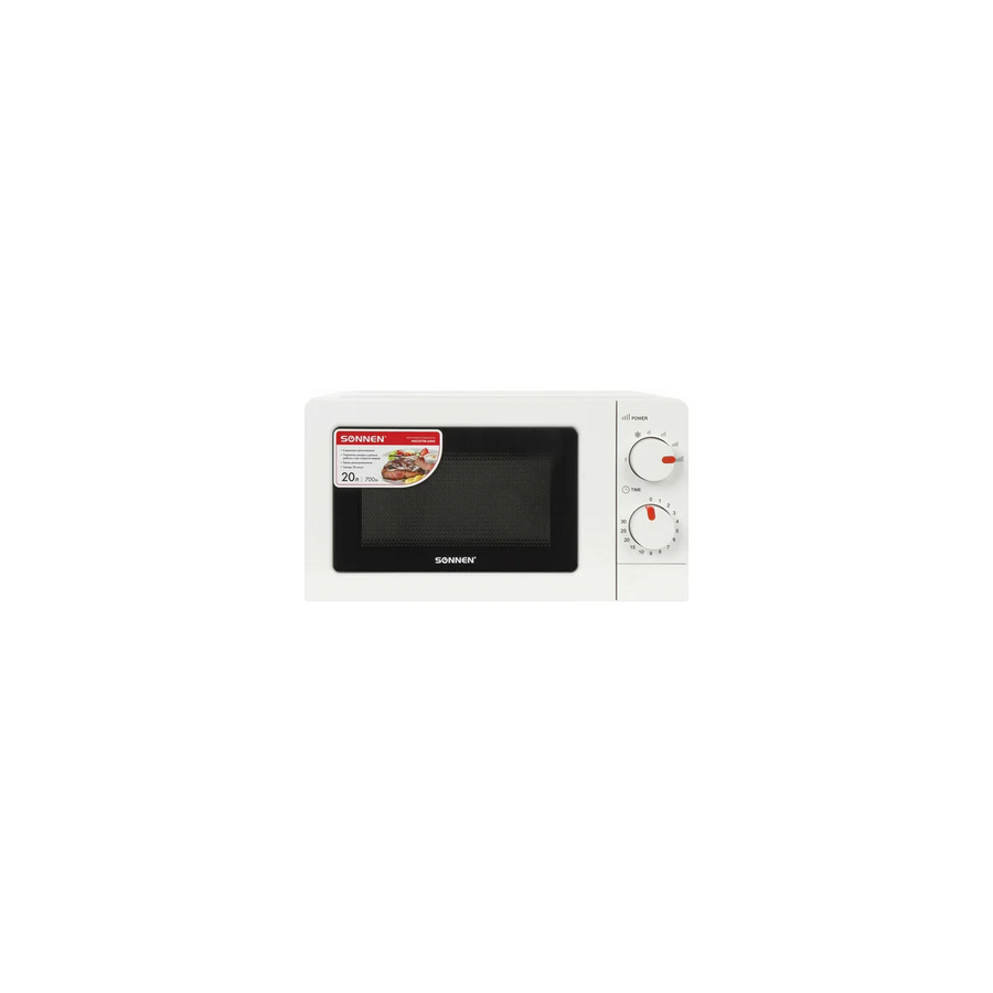 Микроволновая печь SONNEN MW2070B-6MW, 20л, 700Вт, таймер, механическое управление, белая