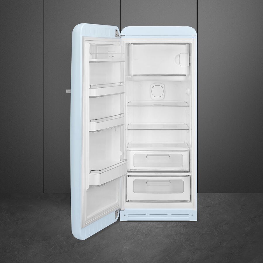 Холодильник SMEG FAB28LPB6 отдельностоящий, стиль 50-х, однокамерный, внутренняя морозильная камера, объем 270л, LED освещение, инверторный компрессор