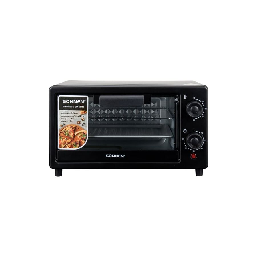Мини-печь SONNEN EO-1001 (458308) 800Вт, 10л, таймер, нагрев до 230 °C, черная