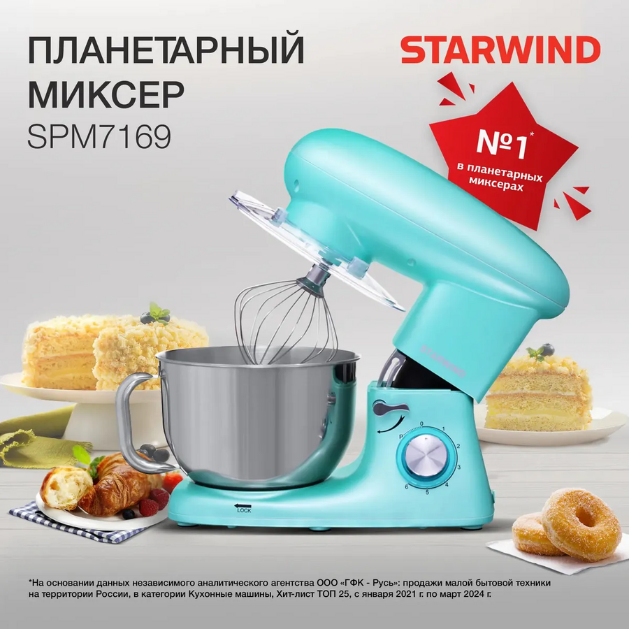 Миксер планетарный Starwind SPM7169 1600Вт бирюзовый