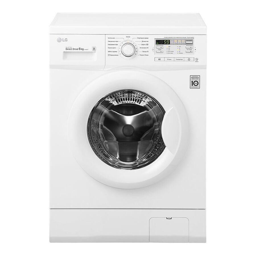 Стиральная машина LG F10B8ND 85x60x44см кл.:A фронт. макс.:6кг белый, 1000 об/мин, барабан белый, дисплей