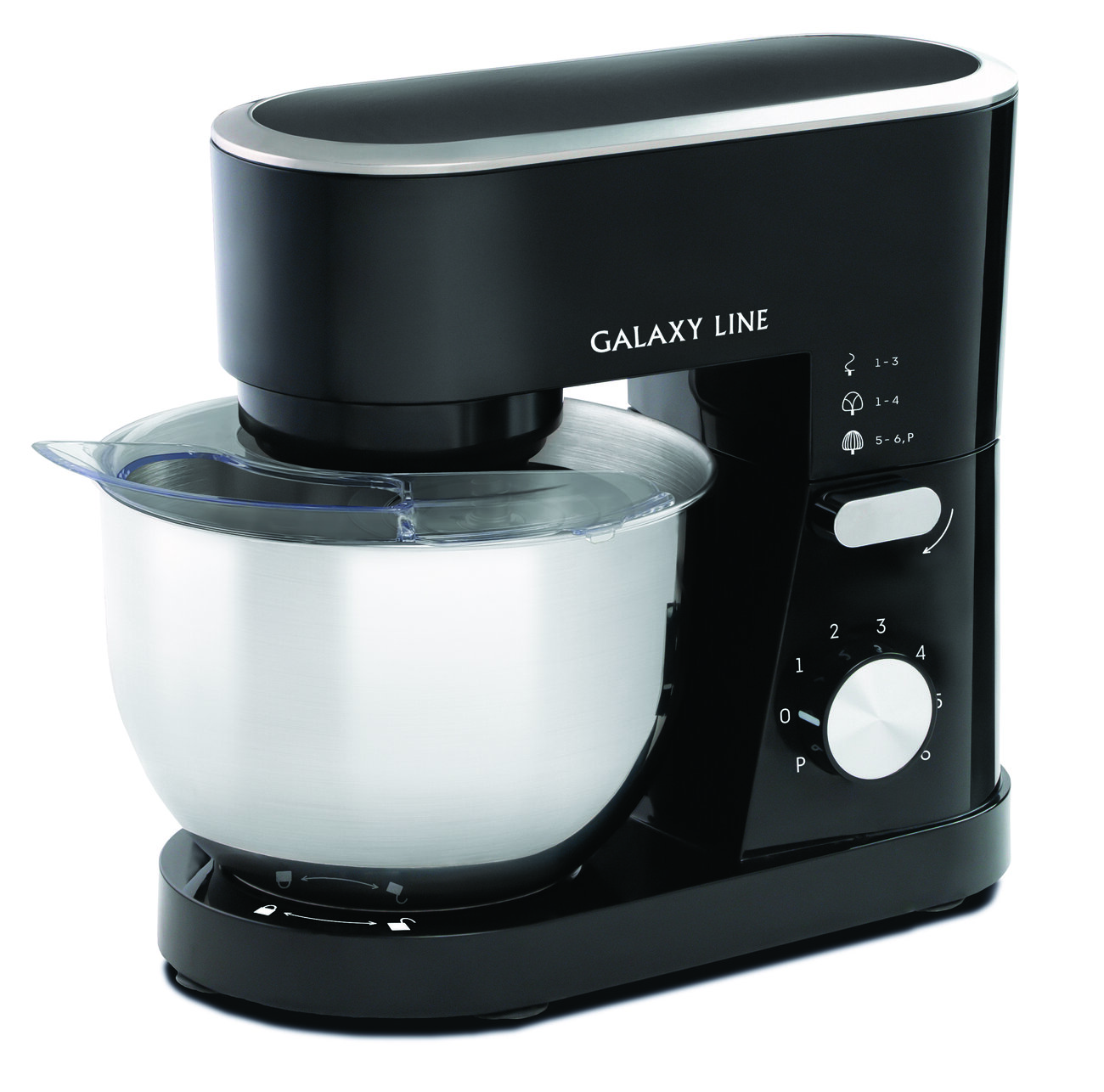 Миксер планетарный Galaxy LINE GL 2236, 1600 Вт., 6 скоростных режимов работы, планетарный принцип вращения, 3 сменные насадки