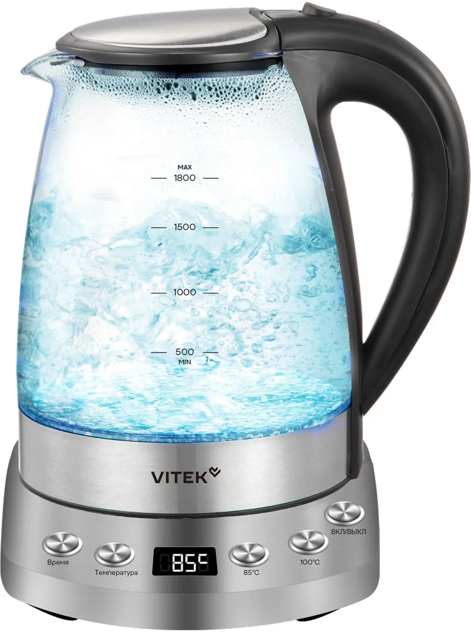 Чайник Vitek VT-WK1075 1.7л. 1800Вт серебристый/черный корп.:металл/пластик