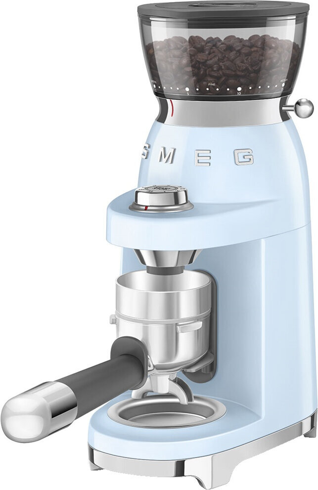 Кофемолка SMEG CGF03PBEU стиль 50-х гг, 15 уровней помола, конические жернова, объем контейнера для кофе 240г пастельный голубой
