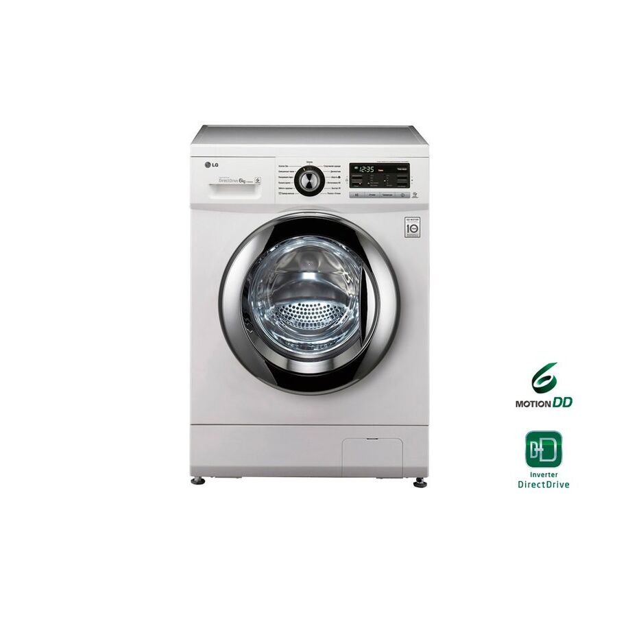 Стиральная машина LG F1096ND3 85x60x44см Класс: A+ загр.фронтальная макс.:6кг белый 1000 об/мин, барабан серебристый, дисплей