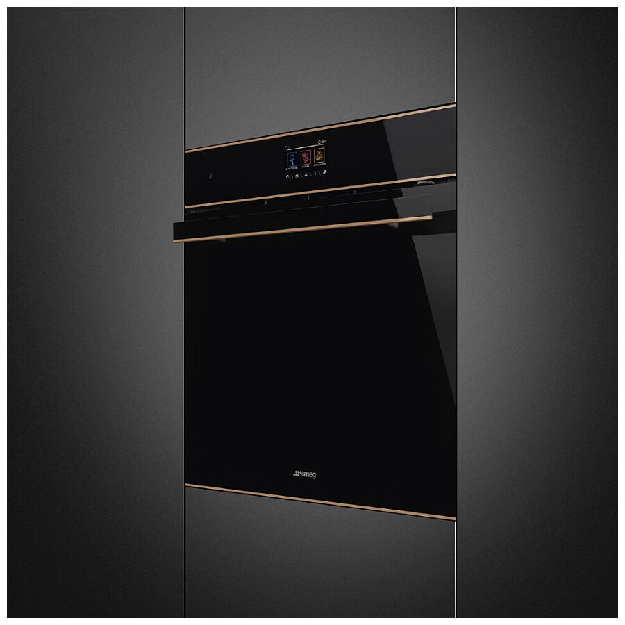 Духовой шкаф SMEG SOP6604TPNR многофункциональный с пиролизом, 60см, 10 функций, чёрное стекло Eclipse, медный профиль