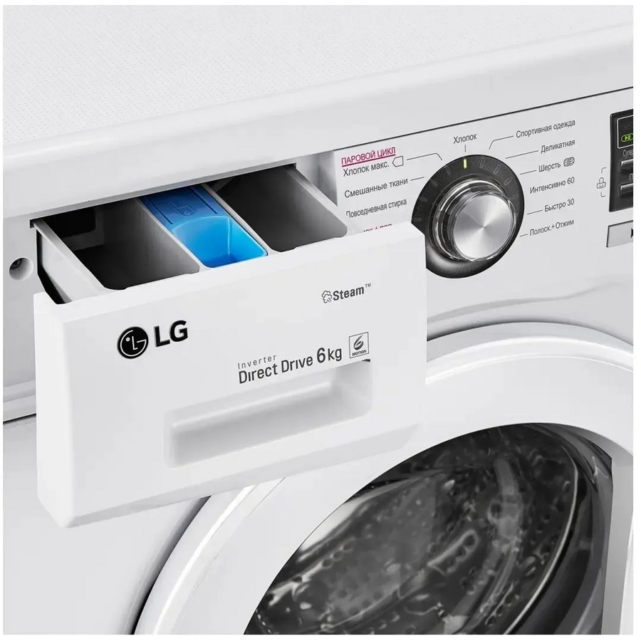 Стиральная машина LG F1296NDS0 60x44x85 см :A фронт. макс.:6кг белый 1200 об/мин, пар