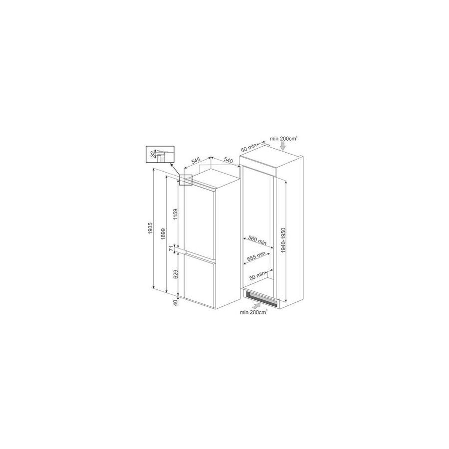 Встраиваемый холодильник SMEG C8194TNE