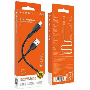 Data кабель USB Borofone BX51 USB to lighting, черный