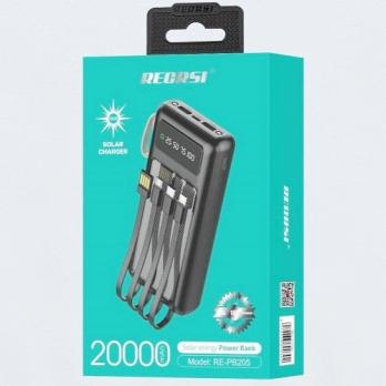 Power Bank Recrsi RE-PB205 (REC) 20000 mAh, Solar charge, 4 in 1 cables